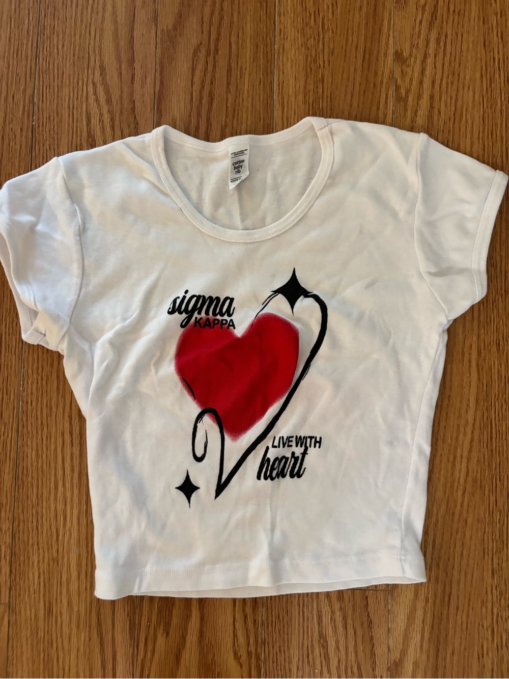 White Tee with Red Heart Graphic Sigma Kappa